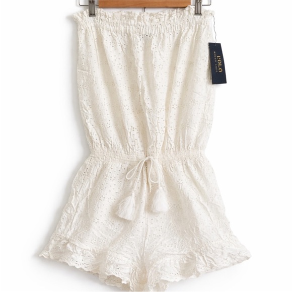 Ralph Lauren Pants - Ralph Lauren POLO Cream Eyelet Strapless Romper | Neutral Minimalist Summer | M